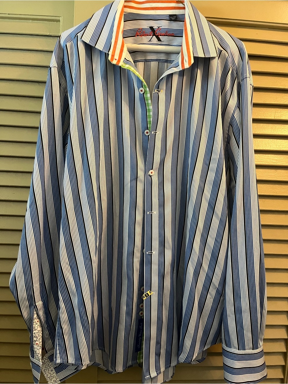 Robert Graham 2XL Striped Blue & White Men’s Dress Shirt - Contrast Collar